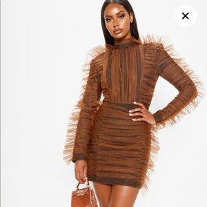 Brown Bandage Chiffon frill dress